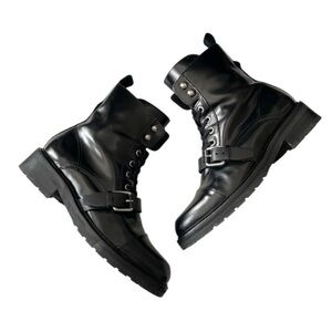 ALLSAINTS Donita Black Leather Lace-Up Combat Boots